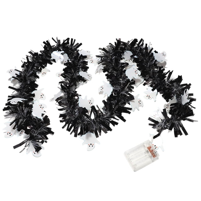 Garland with Lights 6.56 Feet Halloween Metal Chip Wreath Flash Twisted Metal Hanging Wreath Light String Battery Powered Halloween Decorationbattery Operated String Lights