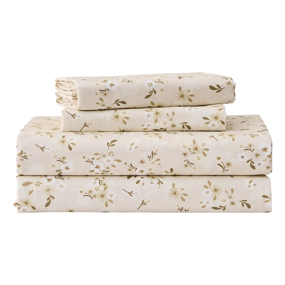 Gogreen 4PC Deep Pocket Queen Sheet Set Fit 14", 100% Cotton Breathable Super Soft Queen Size Sheet Set, Luxury Hotel Style Home Decor Queen Bed Sheet Set, Gift for Women, Men - Green Leaves
