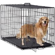 BestPet 48 Inch Large Dog Crate Dog Cage Kennel Metal Wire Double-Door Folding Pet Animal Pet Cage, Plastic Tray and Handle, Black