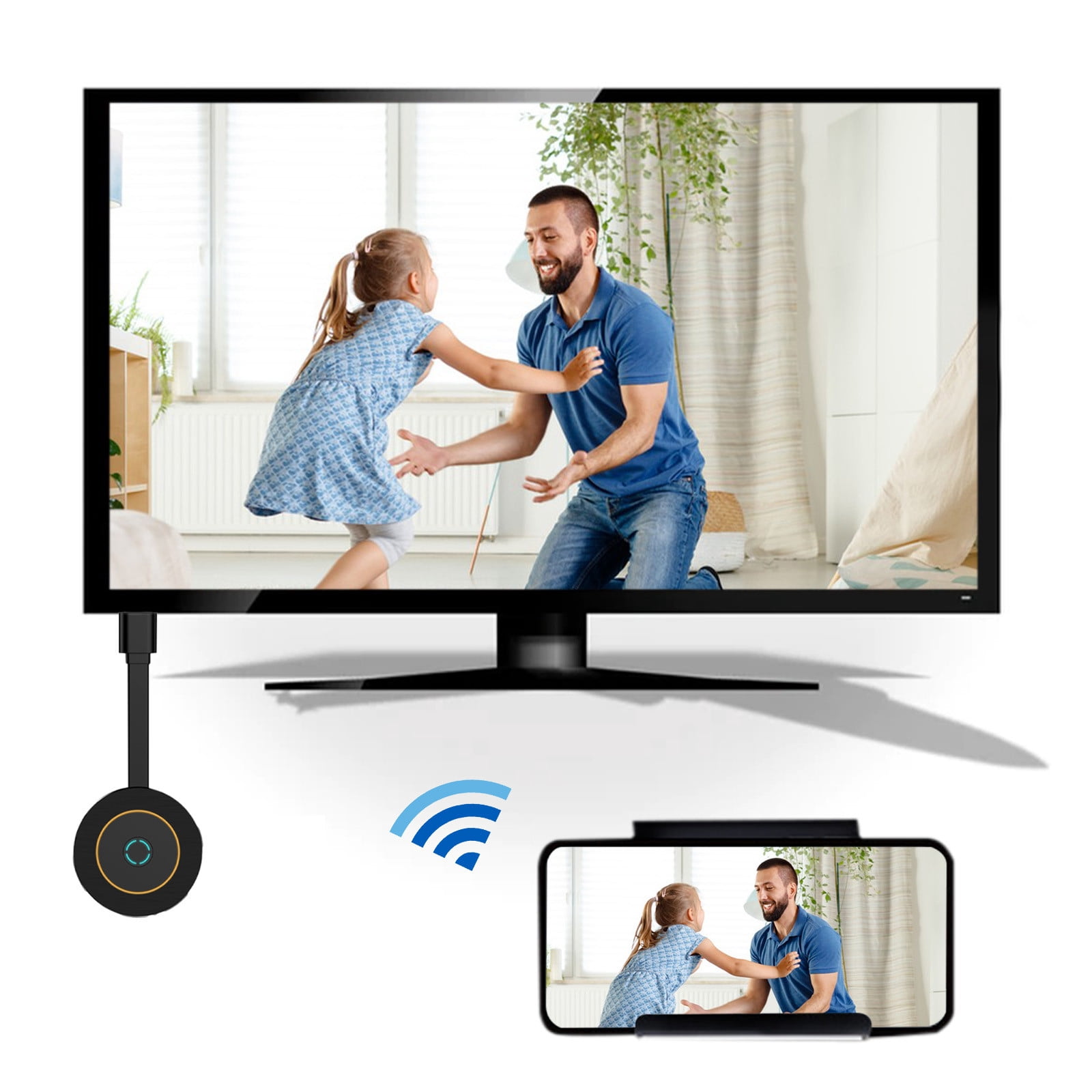 KQJQS Portable Wireless Display Adapter For Mobile Phone Mirroring,2.4G & 5G WIFI Projection Screen To Monitor/Projector/TV,For Home