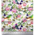 thumbnail image 1 of Soimoi polyester Crepe Fabric Leaves,Floral & Hummingbird Bird Printed Fabric 1 Yard 52 Inch Wide, 1 of 3