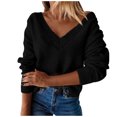 thumbnail image 2 of Mode Femmes Couleur Unie Manches Longues Pull Col en V Chemise Pull Tops, 2 of 4