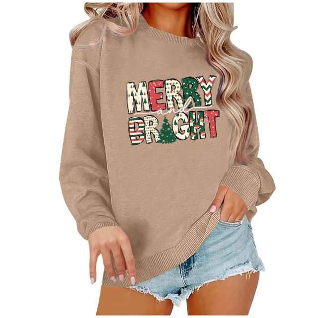 Pisexur Sweat-Shirt de Noël Décontracté à Manches Longues Col Rond pour Femmes, Chandail Ample et Confortable, Imprimé Mode Festival Automne
