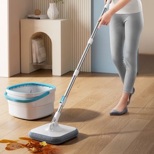 PEONAVET Mop portable Mop et seau avec ensemble de fermoir, soutien Self Separation Sewage et eau propre, télescopique Steel en acier inoxydable Mop nettoyage seau pour planchers Cuisine