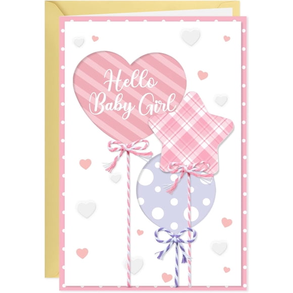 D24TIME 3D New Baby Girl Card - Pink Handmade Baby Shower Card for Girl, Welcome Newborns, Congratulations, Birth Announcement with Envelope 5.5"x8"