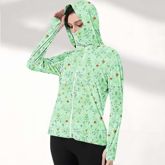 Wiyuqeen Lightweight Sun Shirt Women UPF 50+ Sun Protection Hoodie Long Sleeve Zip Up Floral Jackets with Thumb Holes