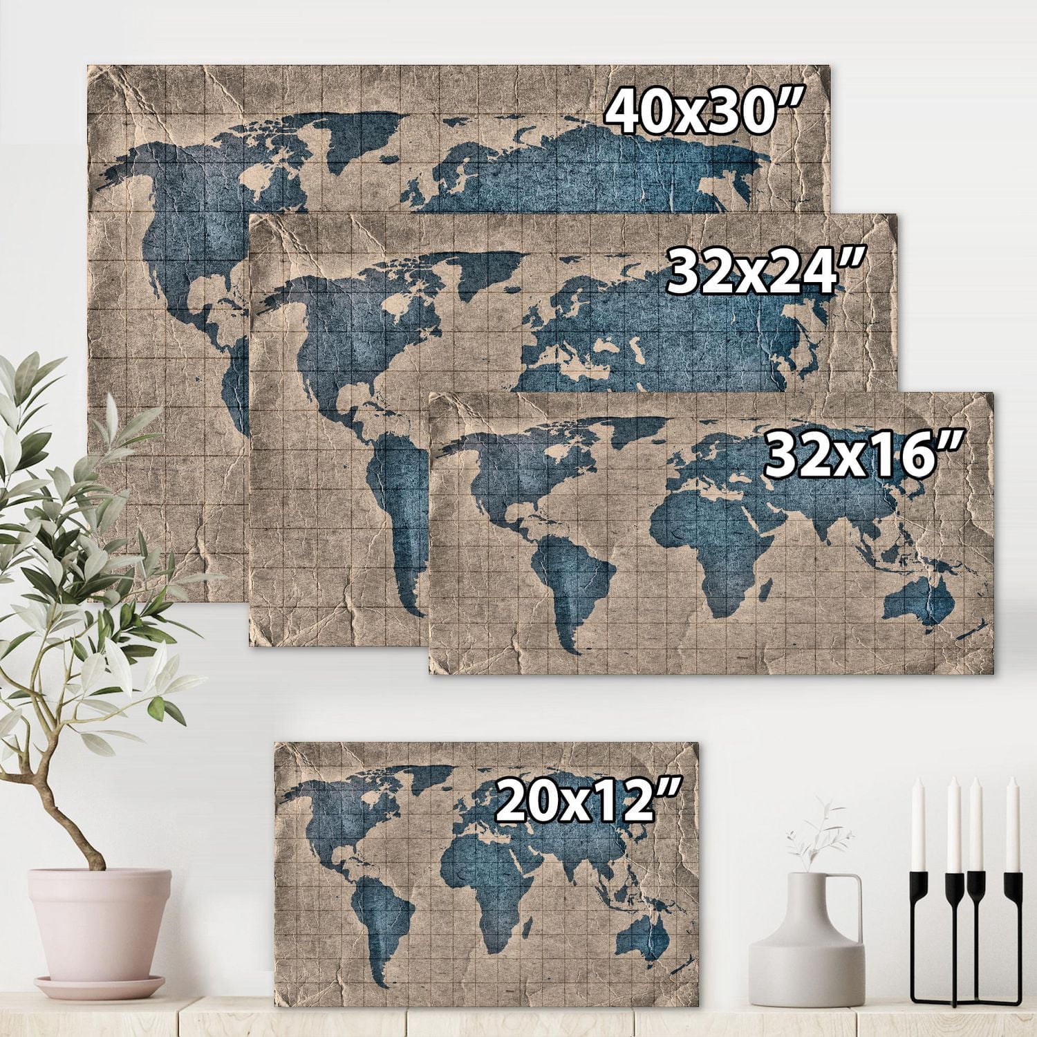 Designart Ancienne carte du monde I Art mural sur toile