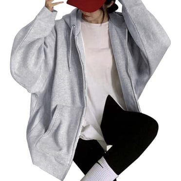 Womens Sweatshirt Sweatshirt Zipper Hoodies Women Ladies Hooded Sweatshirt with Zipper Womens Zip Up Jacket Adult Female Clothes Grey Size XXL
