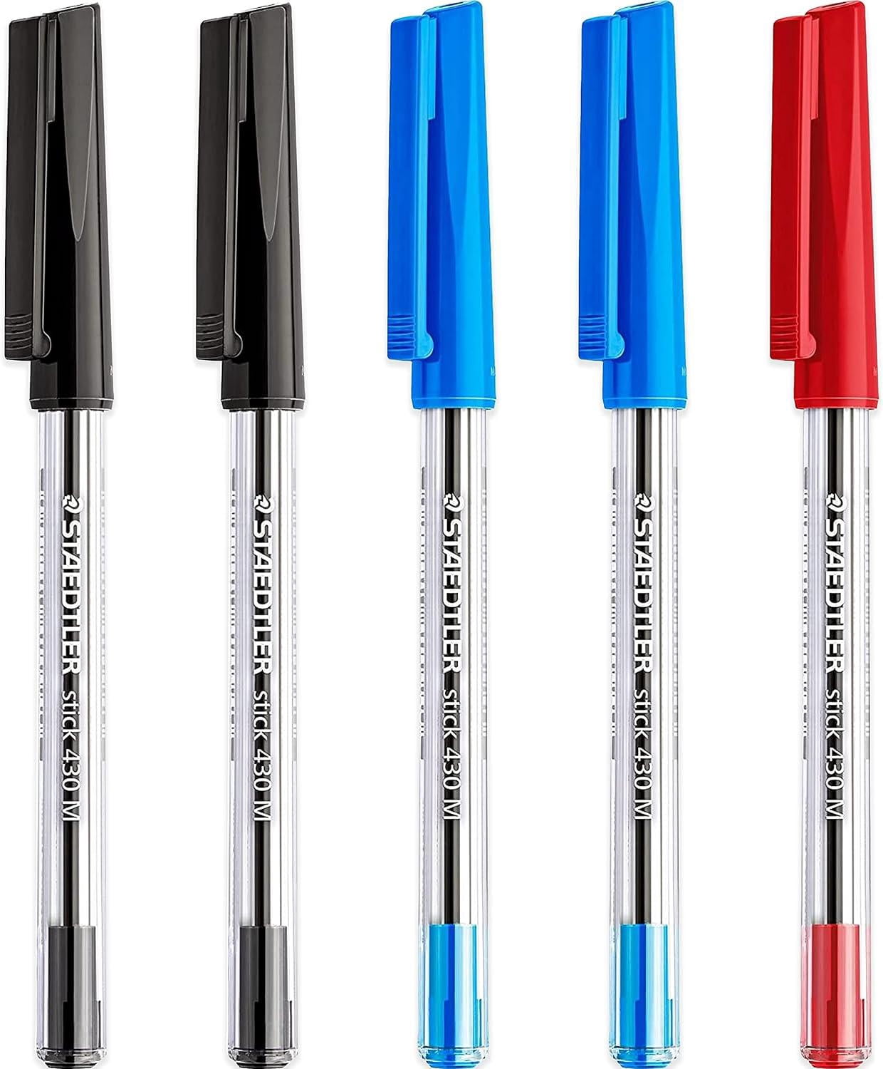 STAEDTLER Stick Ballpoint Pens, Medium Point, 0.5mm, Assorted Ink Colors, 5 Pack