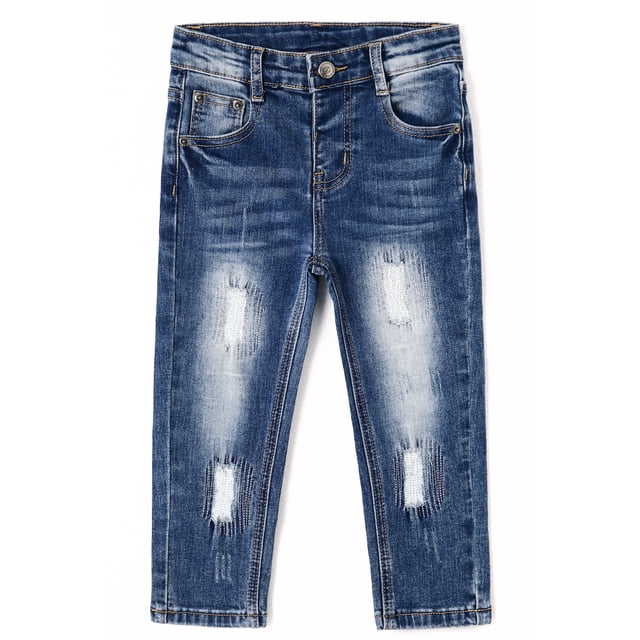 KIDSCOOL SPACE Jean pour Filles, Taille Élastique Intérieure, Pantalon en Denim Déchiré.
