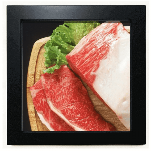Texture d'Aliment de Viande Crue en Pattes d'Agneau Cadre Carré Noir Image Murale de Table