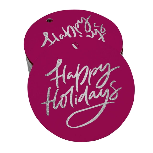 Inkdotpot 100 Pack Real Silver Foil Paper Tag Happy Holiday Favor Hang Tag