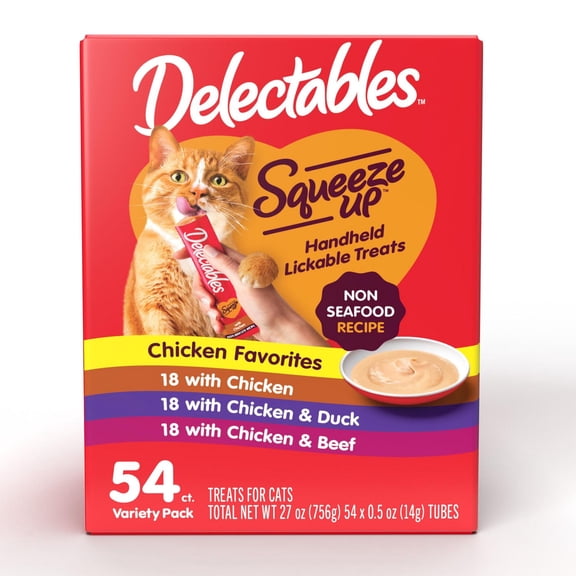 Delectables Non Seafood Chicken, Chicken & Duck, Chicken & Beef Cat Treats Squeeze Up™ 54 Pack