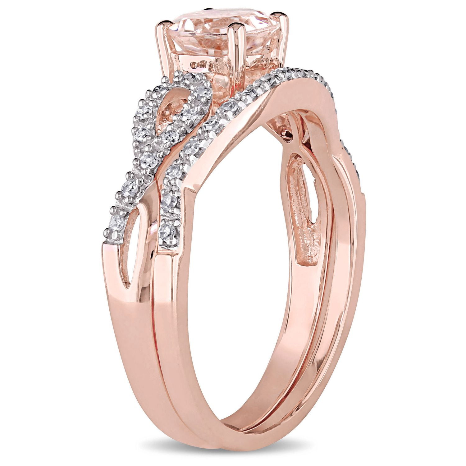 Ensemble nuptial avec symboles d'infini Tangelo avec morganite 0,85 CT PBT et diamants 0,15 CT poids total en or rosé 10K