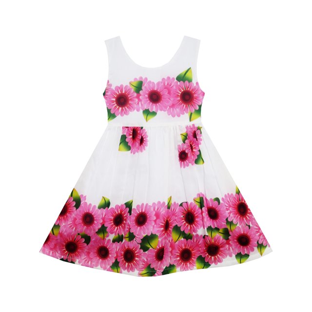 Robe Fille Tournesol Feuilles Vertes Sans Manches 2 Ans