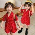 thumbnail image 2 of MesaSe Aosijia Robe Princesse à Pois pour Filles avec Boutons Rétro Été Décontracté Rouge Manches Courtes Volantée Ligne A, 2 of 11