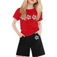 thumbnail image 1 of PMVFHDE Mignons Hauts à Manches Longues pour Ados T-Shirts à Col Rond Imprimés à Manches Courtes pour Enfants pour Garçons et Filles Ensembles 2 Pcs pour Filles Rouge, 8-9 Ans, 1 of 4