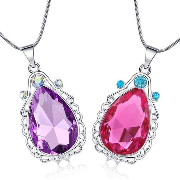 GHSDFBB 2 Pcs Sofia the First Amulet and Elena Princess Necklace Twin Sister Teardrop Necklace Magic Jewelry Gift for Girls