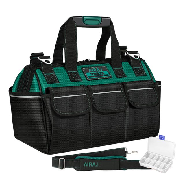 QualitChoice Sac à Outils pour Électricien, Boîte de Rangement Ajustable, Étanche, Grande Capacité, Kit d'Outils de Maintenance, Noir Vert/20 Pouces 1 Pce
