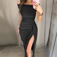 thumbnail image 2 of 2025 Femmes Épaules Dénudées Haut Formel Femme Robes Fente Robe Courte Robes Femmes Formel Manche, 2 of 4