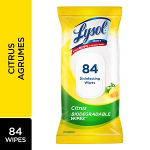 Lysol® Disinfecting Wipes Flatpack, Citrus, Biodegradable Wipes, Kills 99.9% of Viruses & Bacteria, 84 Count