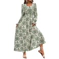 thumbnail image 3 of Robe Maxi Évasée à Imprimé Floral pour Femme, Col en V, Manches Longues, Décontractée, Portefeuille, Automne, Plage, Évasée, Vert, P, 3 of 9
