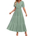thumbnail image 1 of HXWCHs Robe Nuisette Femme Fluide Col en V Taille à Nouer Robe d'Été Décontractée Confortable Plage Évasée Maxi pour la Saison du Printemps Vert m, 1 of 7