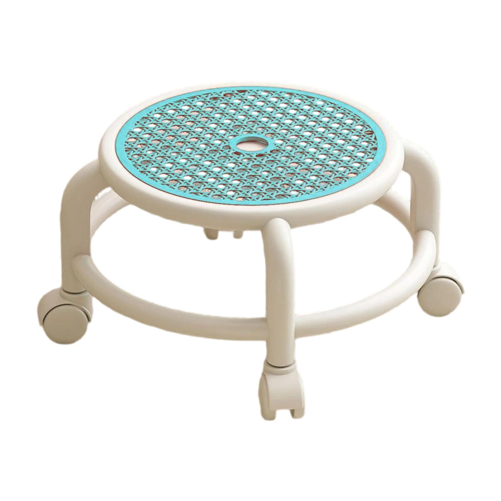 jifeng Round Rolling Low Stool Lightweight with Wheels for Home Pedicure Garage Blue