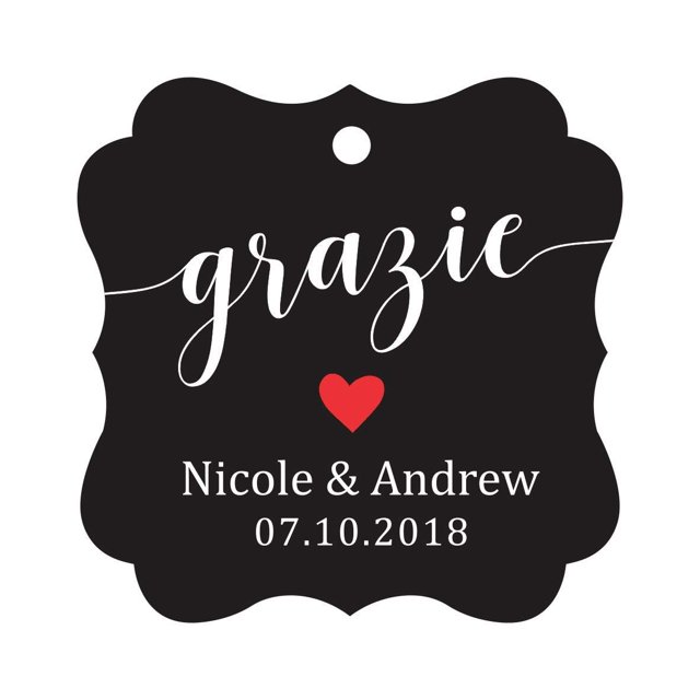 Darling Souvenir GRAZIE Thank You Wedding Favors Gift Paper Tag Custom Party Hang Tags-Black-100 Tags