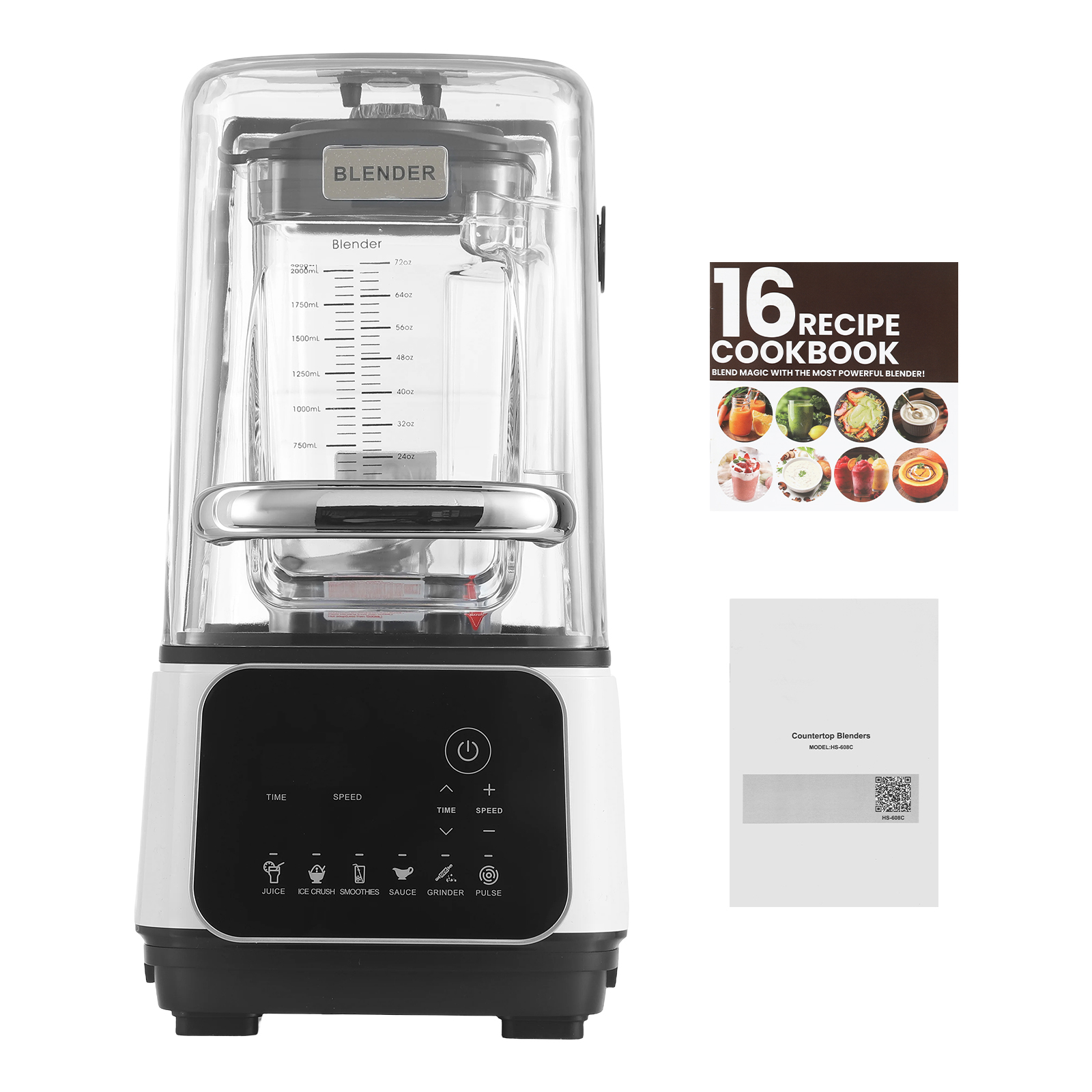 KFFKFF Blender, 68 oz Professional Countertop Blenders with Shield, 2200W 26000RPM Kitchen Food Processor Combo, Self-Cleaning, Speed Adjustable, 6 Preset Menu, White