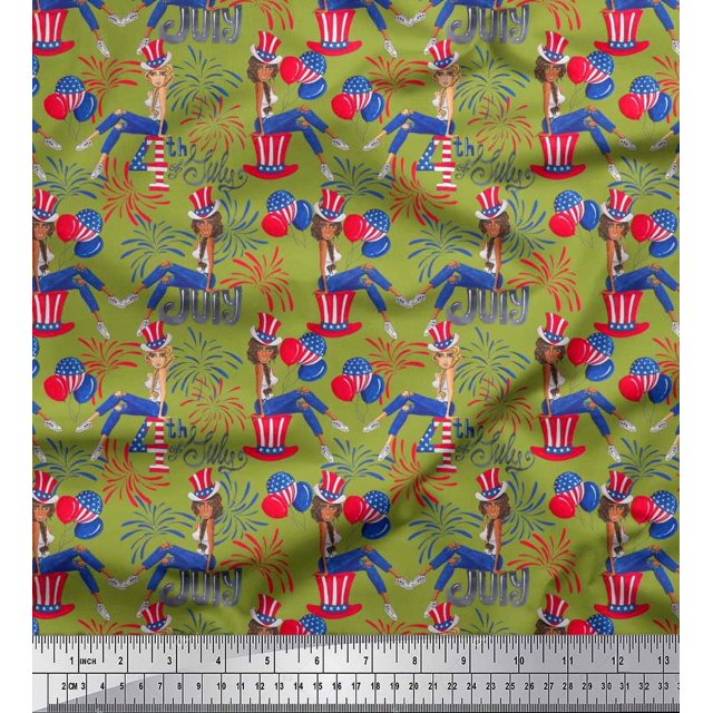Soimoi Polyester Crepe Fabric Women,Balloon & Firecrackers Party Printed Fabric 1 Yard 52 Inch Wide