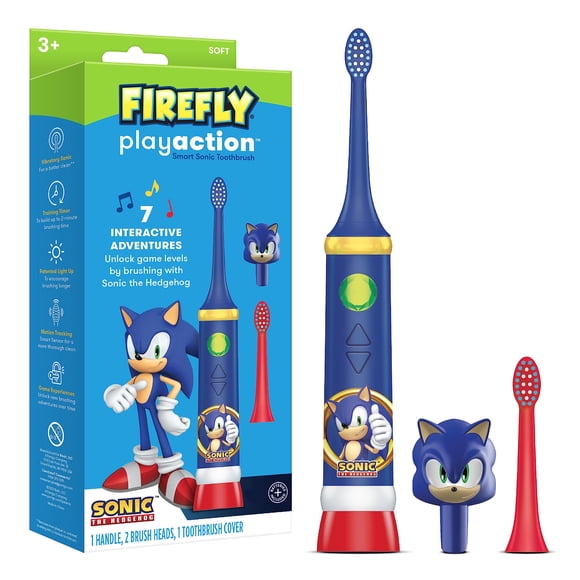 FIREFLY Play Action Sonic The Hedgehog Trousse de Brosse à Dents, Brosse à Dents Interactive à Piles avec Lumières, Musique et Jeux, Piles Incluses, 3 Ans et Plus