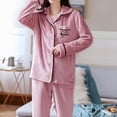 thumbnail image 4 of Ladies Fashion Flannel Solid Print Pocket Long Sleeve+ Long Pants Pajama Suit, 4 of 9