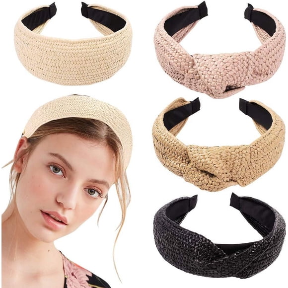 XINQIHANG Bandeaux Femmes Cheveux Bandeaux Tête - Turban Noué Bandeaux Mignons Paille Bohème Torsade Bandes pour Cheveux pour Femmes Larges Épais Nœud Supérieur Bandeaux pour Filles Produit de Beauté Accessoires en Hêtre