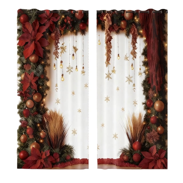 Hearth & Gear Mas Rideaux Imprimés des Fêtes Saison des Fêtes Imprimés Fêtes Déco de Fête 2 Pcs 2D Plats Imprimés Rouges Rideaux Imprimé de Noël avec Flocons de Neige (Pêche Peau Velours 39.5*87 Po) Projet 62 Rideaux
