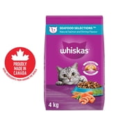 WHISKAS Adult Dry Cat Food Seafood Selections with Real Salmon, 4kg Bag
