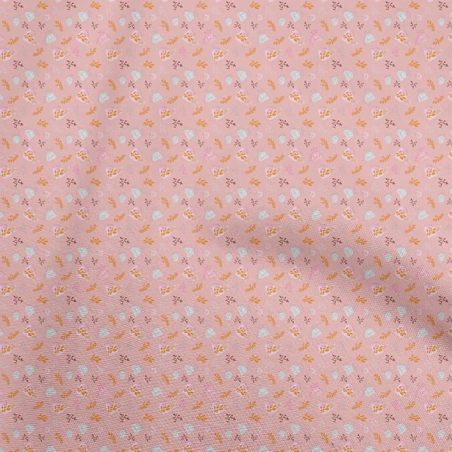 oneOone Polyester Spandex Light Pink Fabric Leaves Sewing Material Print Fabric By The Yard 56 Inch Wide