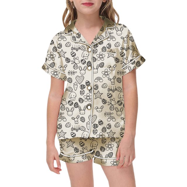 PMVFHDE Langes pour Bébés Filles Ensemble de Pâques pour Enfants Bricolage Peint à la Main Tenue de Maison avec Pyjama Coloré les Filles Peuvent Jouer et le Porter au Quotidien Ensembles 2 Pcs pour Filles Jaune Pâle,8-9 Ans