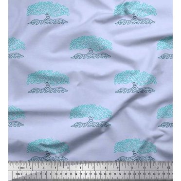 Soimoi Velvet Fabric Tree Block Print Fabric by Yard 58 Inch Wide