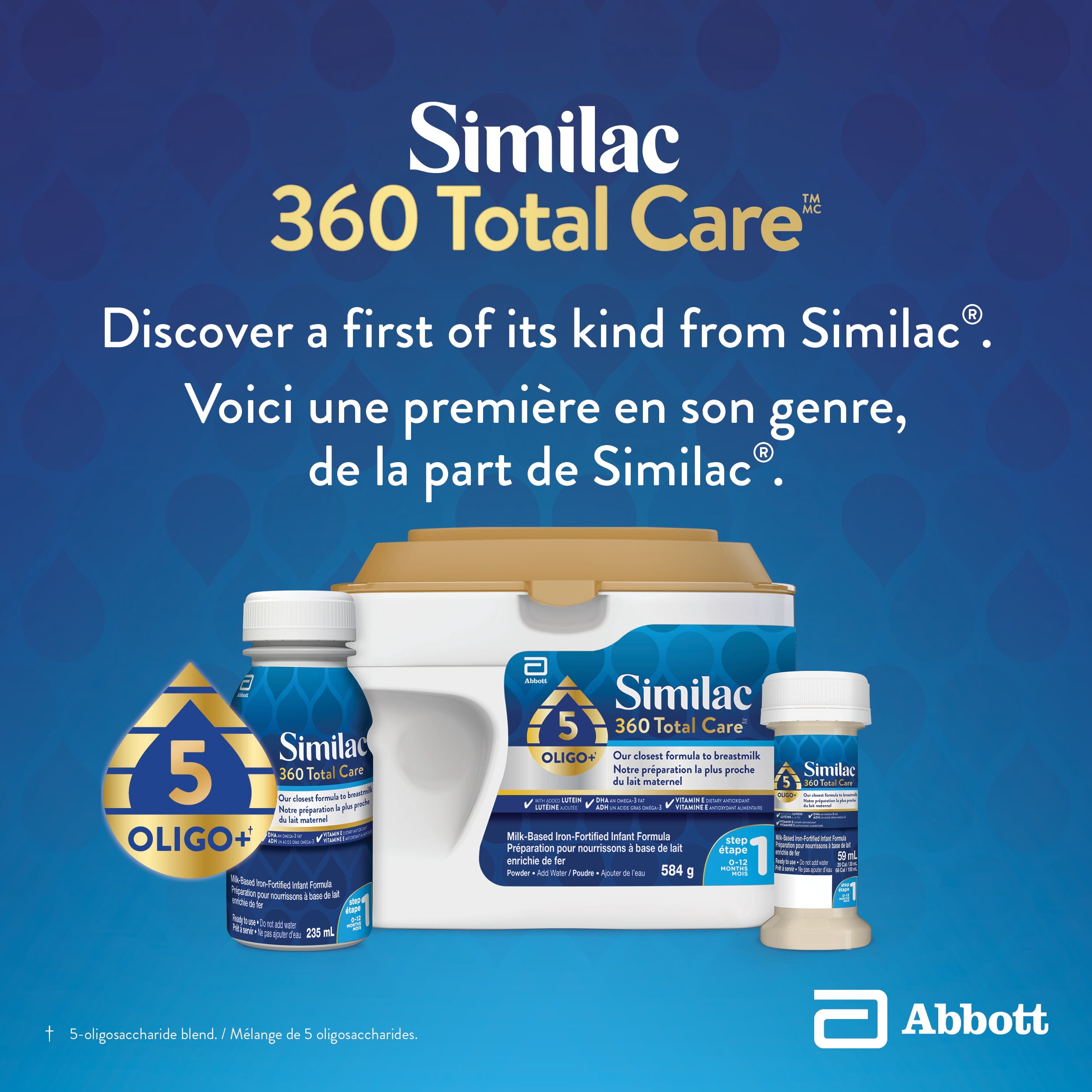 Similac 360 Total Care Step 1, Lait Maternisé, Préparation pour Nourrissons, Mélange de 5 oligosaccharides, 16x235mL Bouteilles Prêtes à Servir