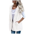 thumbnail image 1 of PVCS Women Solid Pocket Color Jacket Plush Sleeveless Lapel Vest Loose Coat Top, 1 of 5