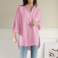 thumbnail image 2 of Chemises Boutonnées pour Femmes Manches Longues Retroussées Col en V Uni Ourlet Haut-Bas Blouse Hauts Tuniques Décontractées, 2 of 9