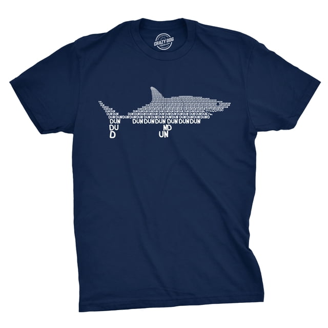 Mens Dun Dun Shark Theme T-Shirt Cool Graphic Great White Music Text Tee (Heather Navy - Dun Dun) - S