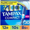 thumbnail image 1 of Tampax Compact Pearl Tampons en Emballage Multiple, avec Tresse LeakGuard & Applicateur Extensible, Absorption Régulière/super/super Plus, Applicateur Compact Extensible, Sans Parfum, 1 of 9