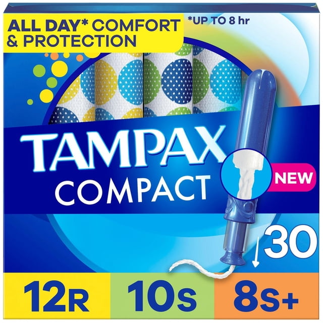 Tampax Compact Pearl Tampons multipack avec 12 Tampons Réguliers, 10 super et 8 super plus, avec Applicateurs Compacts Extensibles et Tresse de protection contre les Fuites Offrant jusqu'à 8 Heures de protection contre les Fuites Sans Parfum.