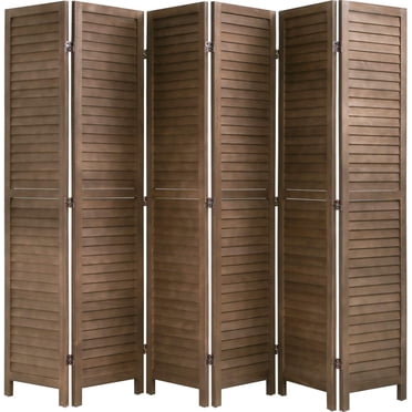 FDW 6 Panel Wood Room Divider 5.75 Ft Tall Privacy Wall Divider Folding Wood Screen 68.9" x 15.75" Each Panel for Home Office Bedroom Restaurant (Brown)
