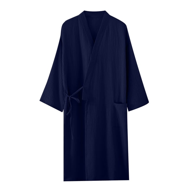 Bocqde Robe pour Femmes Décontractée de Couleur Unie avec Nœud, Peignoir Doux et Léger en Coton, Chemise de Nuit avec Poche