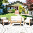 thumbnail image 3 of Costway 8PCS Wooden Patio Furniture Set CUS01hioned Sofa W/Rope Armrest White, 3 of 9