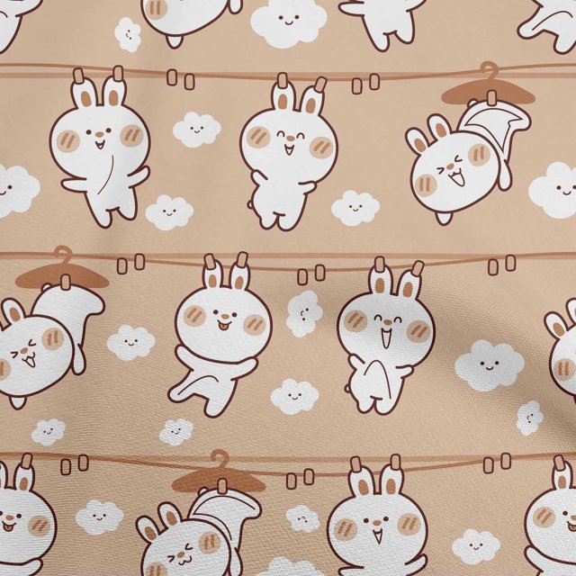 oneOone Cotton Cambric Light Brown Fabric Asian Kawaii Rabbit Craft Projects Decor Fabric Printed By The Yard 42 Inch Wide