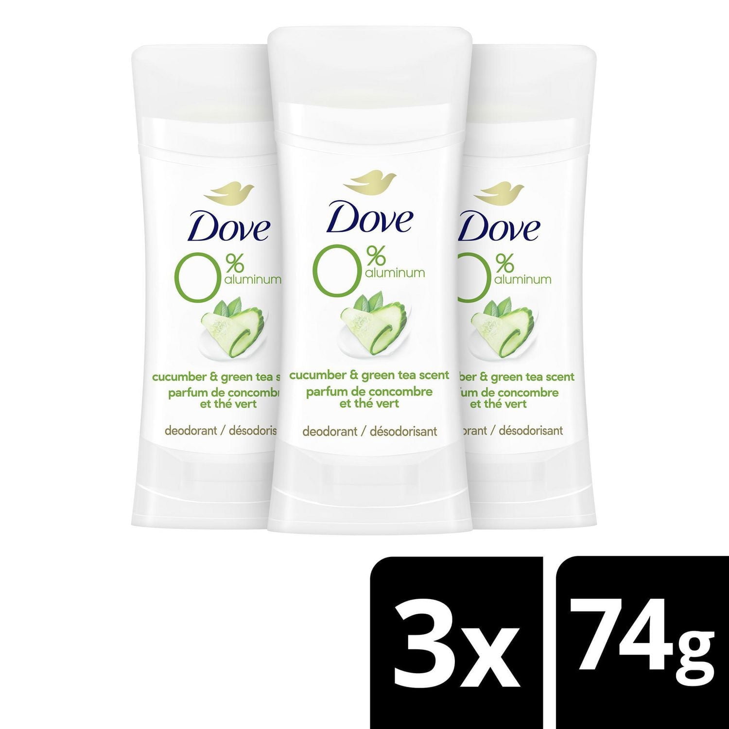 Dove 0% Aluminium Cucumber and Green Tea Deodorant (Value Pack 3 X 74gms)
